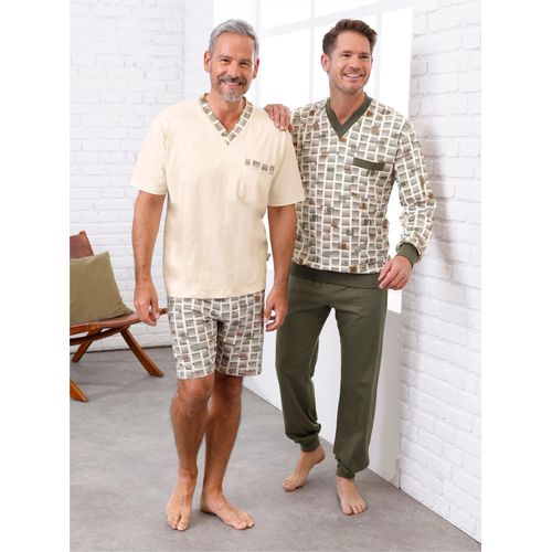 Shorty GÖTTING, Herren, Gr. 66, grün (champagner, oliv, bedruckt), 100% Baumwolle, Homewear-Sets