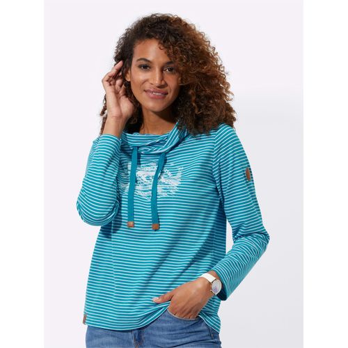 Sweatshirt CASUAL LOOKS, Damen, Gr. 48, blau (türkis, weiß, geringelt), 50% Baumwolle, 50% Polyester, gemustert, mehrfarbig, gestreift, Langarm, Sweatshirts