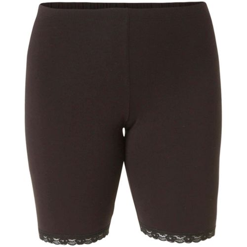 Radlerhose BASE LEVEL CURVY, Damen, Gr. 52, N-Gr, schwarz (schwarz, beige), Jersey, Obermaterial: 94% Viskose, 6% Elasthan, unifarben, Basic, figurbetont ca. Mitte Oberschenkel, Hosen, mit dekorativer Spitze