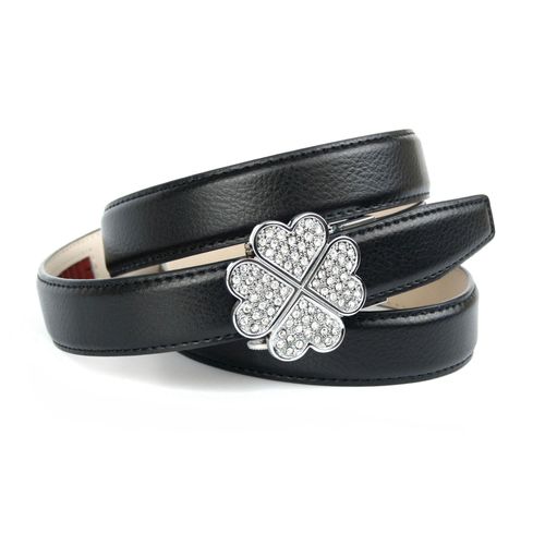 Ledergürtel ANTHONI CROWN, Damen, Gr. 100, schwarz, Leder, unifarben, elegant,feminin,modisch,festlich, Gürtel, mit filigraner Schließe in Kleeblattopik