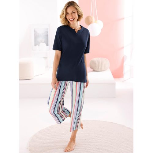 Schlafanzug HAJO, Damen, Gr. 40/42, blau (marine, ecru, bedruckt), 60% Baumwolle, 40% Polyester, Homewear-Sets