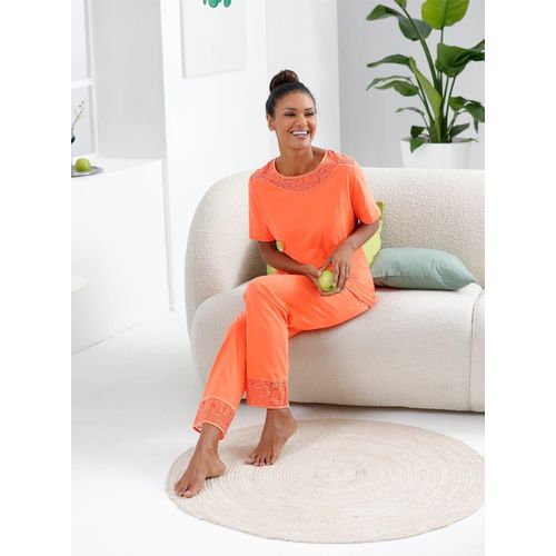 Schlafanzug ASCAFA, Damen, Gr. 40/42, orange, 50% Baumwolle, 50% Modal, Spitze:26% Polyamid, 74% Viskose, rn% 2 Teile mit untersch. Material, Homewear-Sets