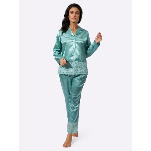 Schlafanzug WÄSCHEPUR, Damen, Gr. 40/42, grün (salbei), 83% Polyester, 17% Baumwolle, Homewear-Sets