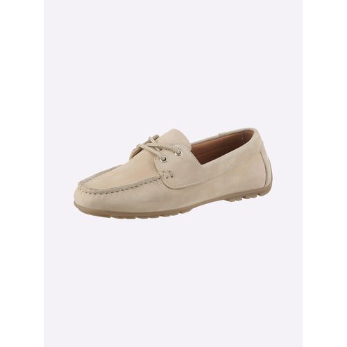Mokassin HEINE, Damen, Gr. 38, beige (sand), Leder, Rindsleder, Veloursleder, modisch, Schuhe