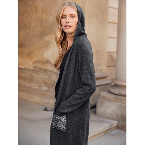Strickjacke INSPIRATIONEN, Damen, Gr. 52, grau (anthrazit, meliert), 100% Polyacryl, unifarben, gemustert, Langarm, Strickjacken
