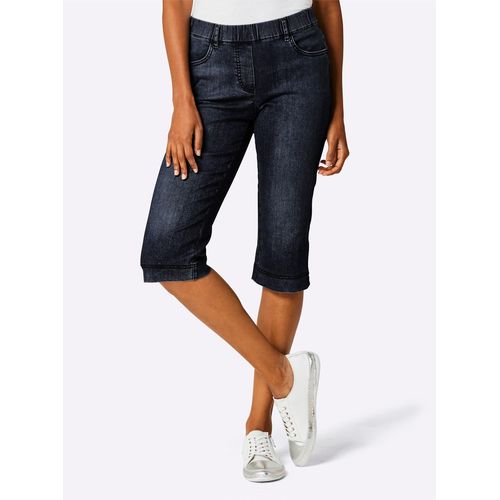 Caprijeans ASCARI, Damen, Gr. 38, Normalgrößen, blau (blau, schwarz), 50% Baumwolle, 40% Lyocell, 7% Elastomultiester, 3% Elasthan, unifarben, kurz, Jeans