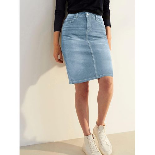 Jeansrock INSPIRATIONEN, Damen, Gr. 40, blau (blau, bleached), 99% Baumwolle, 1% Elasthan, unifarben, knielang, Röcke