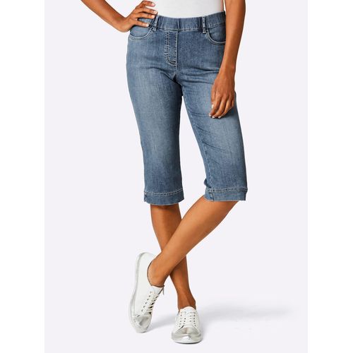Caprijeans ASCARI, Damen, Gr. 18, Kurzgrößen, blau (blau, stone, washed), 50% Baumwolle, 40% Lyocell, 7% Elastomultiester, 3% Elasthan, unifarben, kurz, Jeans