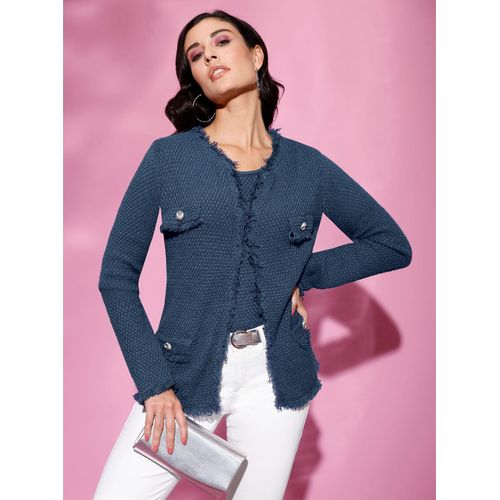 Strickjacke CREATION L, Damen, Gr. 40, blau (dunkelblau), 40% Baumwolle, 40% Viskose, 20% Modal, unifarben, Langarm, Strickjacken
