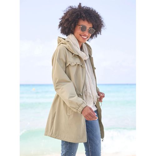 Langjacke HEINE, Damen, Gr. 42, grün (khaki), 100% Polyester, unifarben, Langarm, Jacken