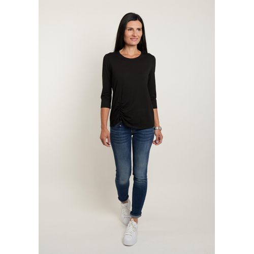 3/4-Arm-Shirt SEIDEL MODEN, Damen, Gr. 48, schwarz, Obermaterial: 95% Viskose, 5% Elasthan, unifarben, casual, regular fit taillenbedeckt, Rundhals, 3/4-Ärmel, Shirts, mit Raffung, MADE IN GERMANY