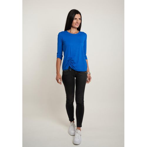 3/4-Arm-Shirt SEIDEL MODEN, Damen, Gr. 42, blau, Obermaterial: 95% Viskose, 5% Elasthan, unifarben, casual, regular fit taillenbedeckt, Rundhals, 3/4-Ärmel, Shirts, mit Raffung, MADE IN GERMANY