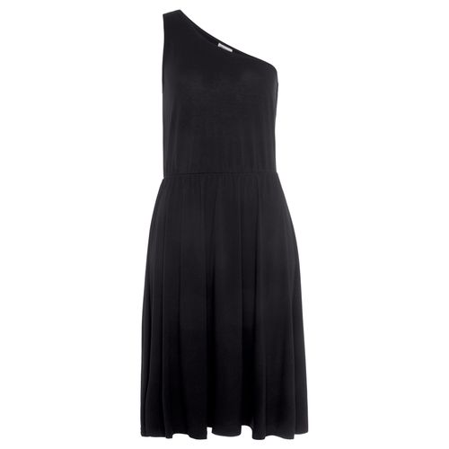 One-Shoulder-Kleid LASCANA, Damen, Gr. 36, N-Gr, schwarz, Jersey, Obermaterial: 95% Viskose, 5% Elasthan, unifarben, casual, figurumspielend ca. Mitte Oberschenkel, asymmetrischer Ausschnitt, ohne Ärmel, Kleider, luftiges Sommerkleid, Strandkleid, asymmetrisch