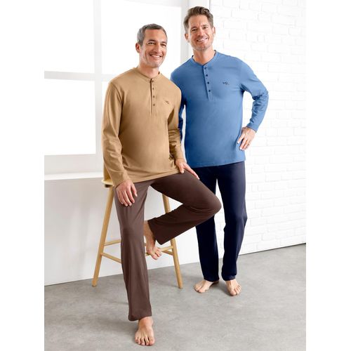 Schlafanzug WÄSCHEPUR, Herren, Gr. 48/50, bunt (schoko, camel, marine, mittelblau), 100% Baumwolle, Homewear-Sets