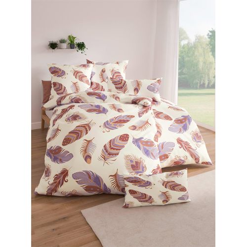 Bettwäsche WÄSCHEPUR Gr. 3, orange (ecru, papaya, bedruckt), B/L: 155cm x 220cm, 2-teilige Garnitur St., 2-teilige Garnitur St., Seersucker, B/L: 80cm x 80cm, Seersucker, 100% Baumwolle, Bettwäsche