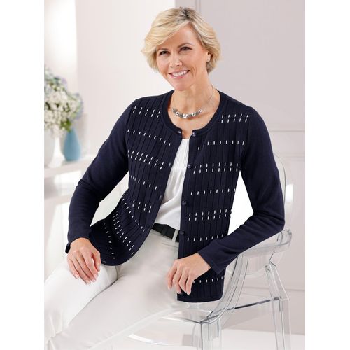 Strickjacke CLASSIC, Damen, Gr. 40, blau (marine), 55% Baumwolle, 45% Viskose, unifarben, gemustert, Langarm, Strickjacken