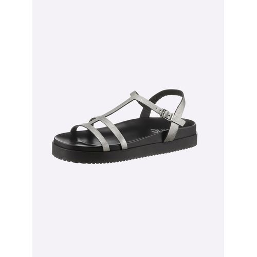 Sandale HEINE, Damen, Gr. 41, silber (silberfarben, schwarz), Leder, Glattleder, Rindsleder, modisch, Schuhe