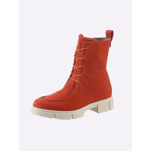 Schnürstiefelette HEINE, Damen, Gr. 42, rot (hummer), Leder, Veloursleder, Veloursleder, modisch, Schuhe