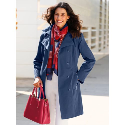 Trenchcoat INSPIRATIONEN, Damen, Gr. 52, blau (dunkelblau), 64% Baumwolle, 36% Polyamid, unifarben, unifarben mit Farbeinsatz, unifarben mit Farbeinsätzen, Mäntel