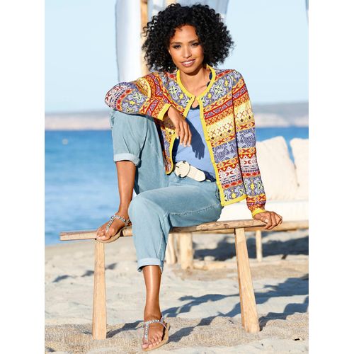 Strickjacke HEINE, Damen, Gr. 34, bunt (limone, eisblau, gemustert), 50% Baumwolle, 50% Polyacryl, gemustert, mehrfarbig, Langarm, Strickjacken