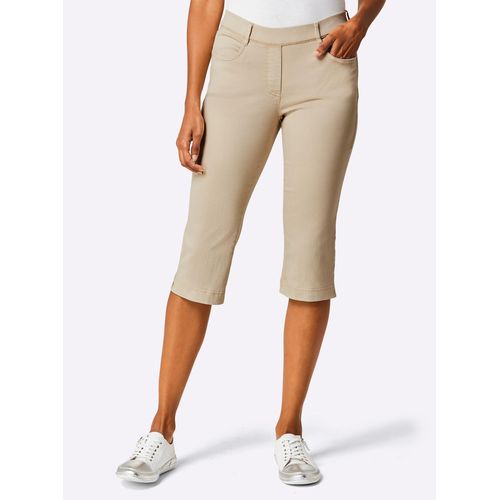 Caprijeans ASCARI, Damen, Gr. 25, Kurzgrößen, beige (sand), 54% Baumwolle, 37% Lyocell, 6% Elastomultiester, 3% Elasthan, unifarben, kurz, Jeans