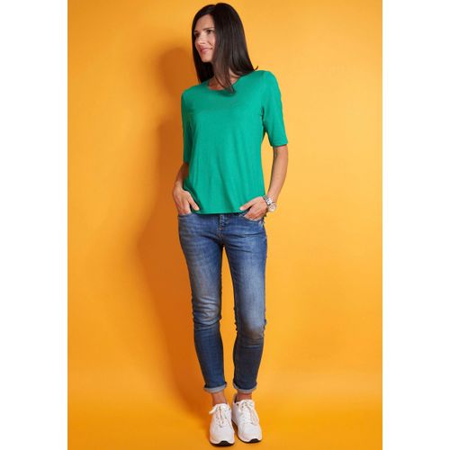 T-Shirt SEIDEL MODEN, Damen, Gr. 38, grün, Jersey, Obermaterial: 95% Viskose, 5% Elasthan, unifarben, Basic, figurumspielend hüftlang, Rundhals, Halbarm abgesteppte Kante, Shirts, mit Rundhalsausschnitt, MADE IN GERMANY