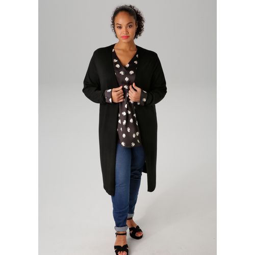 Strickjacke ANISTON PLUS, Damen, Gr. 50, schwarz, Feinstrick, Obermaterial: 80% Viskose, 20% Polyamid, unifarben, casual, figurumspielend kniefrei, Langarm Rippstrickbündchen, Strickjacken, in trendiger Farbpalette - NEUE KOLLEKTION