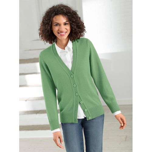 Strickjacke CASUAL LOOKS, Damen, Gr. 40, grün (apfel), 50% Baumwolle, 50% Polyacryl, unifarben, figurumspielend, Langarm, Strickjacken