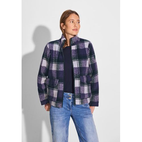 Kurzjacke CECIL, Damen, Gr. XXL (46), lila (fir grün), Stoff, 100% Polyester, Jacquardmuster, casual, gerade normal, hoch geschlossener Ausschnitt, Langarm Bündchen, Jacken, mit Stehkragen