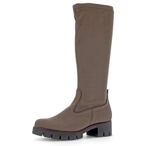 Stiefel GABOR, Damen, Gr. 40, XS-Schaft, grau (taupe), Textil, Veloursleder, klassisch, Schuhe, Blockabsatz, Plateau, Langschaftstiefel, mit XS-Stretch-Schaft