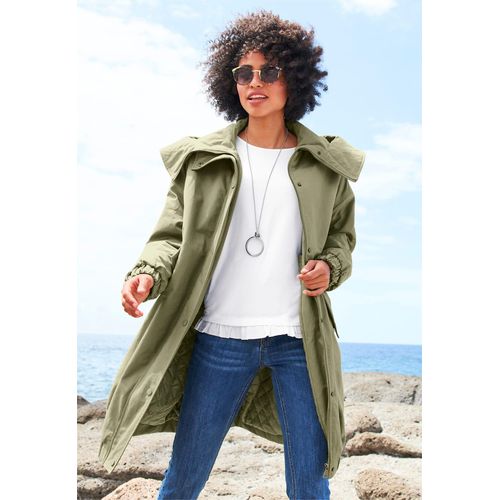 Wintermantel HEINE, Damen, Gr. 40, grün (khaki), 63% Baumwolle, 31% Polyester, 6% Polyamid, Wattierung:100% Polyester, unifarben, unifarben mit Farbeinsatz, unifarben mit Farbeinsätzen, Mäntel