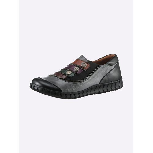 Slipper GEMINI, Damen, Gr. 37, grau (grau, schwarz), Glattleder, sportlich, Schuhe