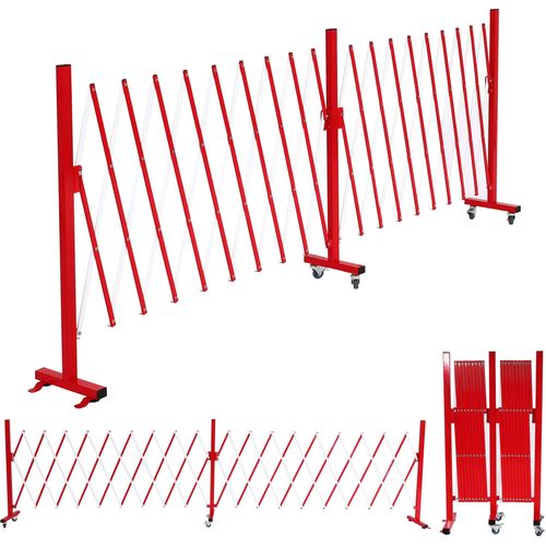 Alu Absperrgitter HWC-B34, Scherengitter Schutzgitter mit Rollen, ausziehbar 110x60-500cm rot-weiß