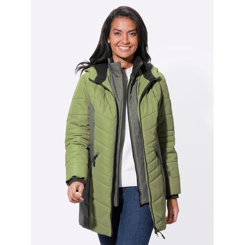 Langjacke CASUAL LOOKS, Damen, Gr. 18, grün (schilf, anthrazit), 100% Polyester, Kapuzenfutter:100% Polyester, Wattierung:100% Polyester, gemustert, mehrfarbig, Langarm, Jacken