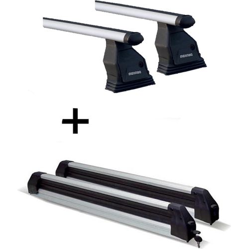 Dachträger Menabo Tema + Skiträger / Snowboardträger / Skihalter Silve Ice ausziehbar) kompatibel mit für Mercedes B-Klasse W245 2005-2011