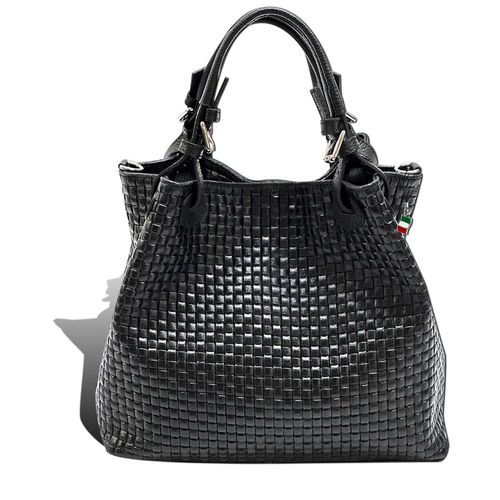 Handtasche schwarz Florence Tasche geprägtes Flechtmuster Leder D2OTF164S