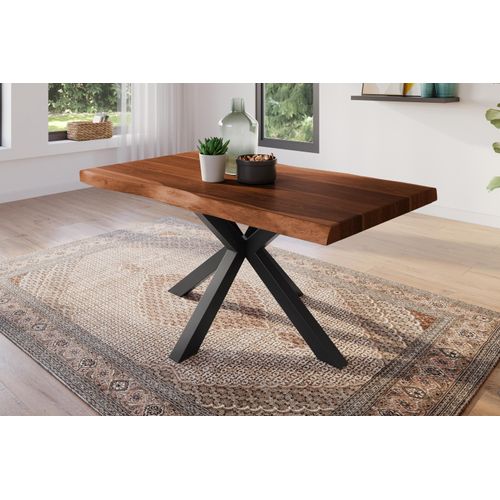 Esstisch 160 x 85 cm Akazie massiv nussbaum Baumkantentisch Spider-Gestell schwarz ATLAS