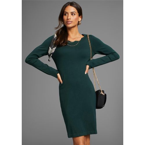 Strickkleid LAURA SCOTT, Damen, Gr. 46, N-Gr, grün (dunkelgrün), Strick, Obermaterial: 70% Viskose, 30% Polyamid, feminin, figurbetont mini, Rundhals, Langarm, Kleider, kurzes Kleid, figurbetont, aus Viskosemischung, langärmlig