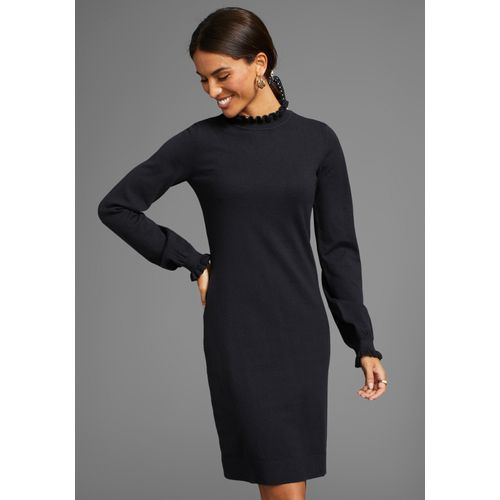 Strickkleid LAURA SCOTT, Damen, Gr. 46, N-Gr, schwarz, Strick, Obermaterial: 50% Viskose, 28% Polyester, 22% Polyamid, feminin, figurbetont mini, Rundhals, Langarm Rüschen, Kleider, festlich, lang, feminin und figurbetont, aus Viskosemischung