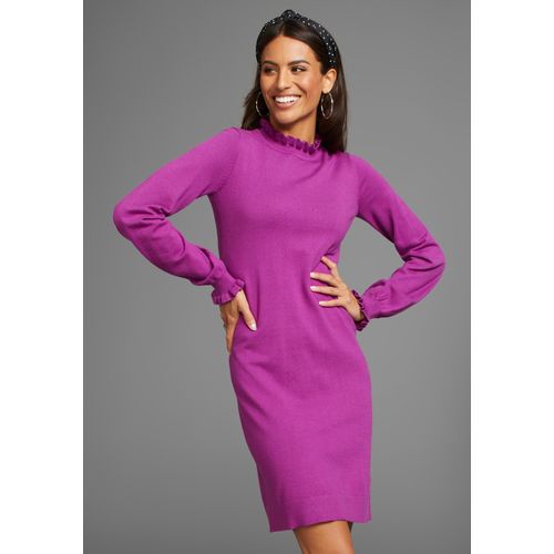 Strickkleid LAURA SCOTT, Damen, Gr. 44, N-Gr, lila, Strick, Obermaterial: 50% Viskose, 28% Polyester, 22% Polyamid, feminin, figurbetont mini, Rundhals, Langarm Rüschen, Kleider, festlich, lang, feminin und figurbetont, aus Viskosemischung
