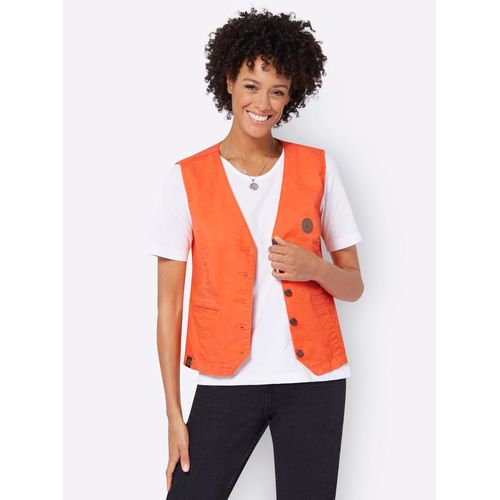 Jeansweste CASUAL LOOKS, Damen, Gr. 52, orange, 72% Baumwolle, 25% Polyester, 3% Elasthan, unifarben, Westen
