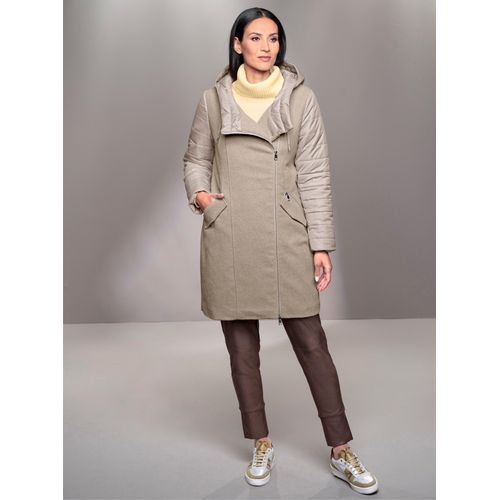 Kurzmantel HEINE, Damen, Gr. 44, beige (sesam), 100% Polyester, Wattierung:100% Polyester, unifarben, unifarben mit Farbeinsatz, unifarben mit Farbeinsätzen, Mäntel