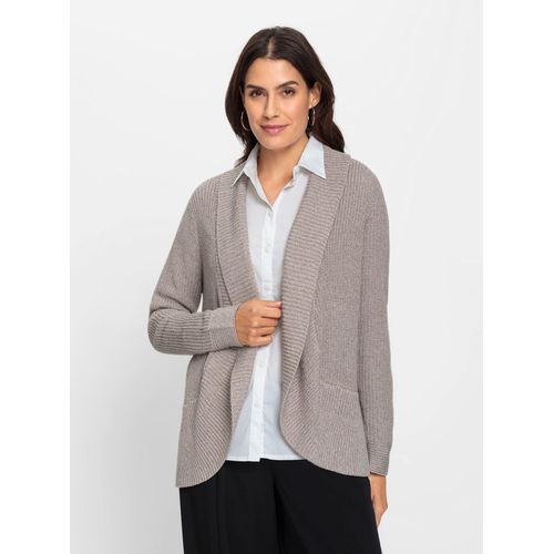 Strickjacke INSPIRATIONEN, Damen, Gr. 46, grau (taupe, meliert), 50% Baumwolle, 50% Polyacryl, unifarben, Langarm, Strickjacken