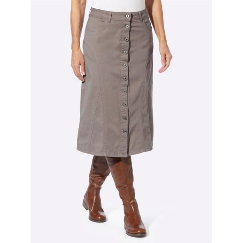 Jeansrock INSPIRATIONEN, Damen, Gr. 50, grau (taupe), 97% Baumwolle, 3% Elasthan, unifarben, wadenlang, Röcke