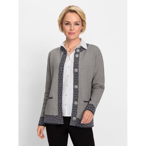 Strickjacke CLASSIC, Damen, Gr. 52, grau (grau, meliert), 50% Modal, 30% Polyamid, 20% Polyester, gemustert, Langarm, Strickjacken