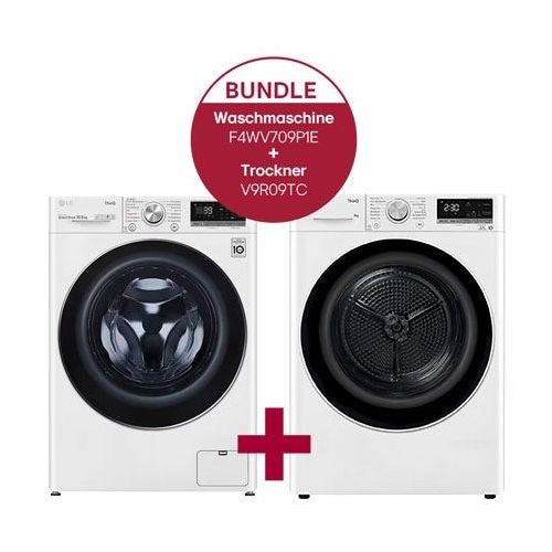 LG Waschmaschine 9 kg Energieeffizienzklasse A AI DD Steam TurboWash 360° + Trockner mit Dual Inverter Wärmepumpentechnologie & Sicherheitsglastür A
