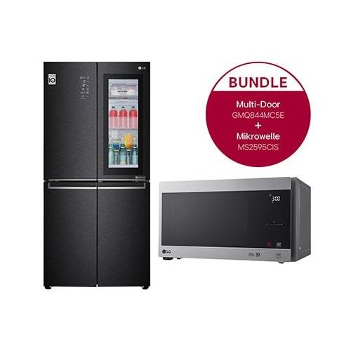 LG MultiDoor Kühlschrank mit InstaView Door-in-Door (E, 530L,178,7cm hoch) mit Festwasseranschluss + SoloMikrowelle (25 L, 1000 Watt) mit Smart Inver