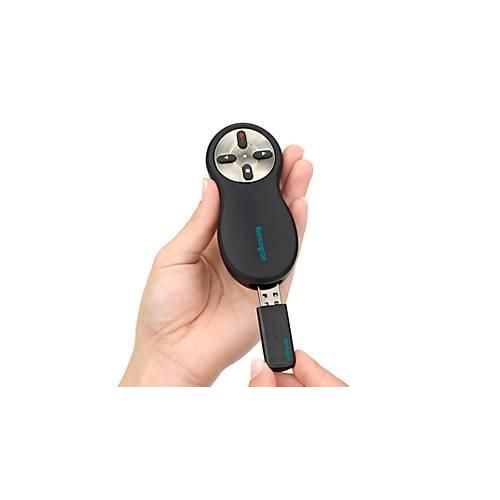 Wireless Presenter Kensington 33374EU, roter Laserpointer Klasse 2, Reichweite bis 20 m, 4 Tasten, USB-Empfänger, schwarz-silber, inkl. Batterien