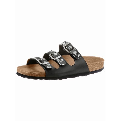 Pantolette BIO TIME, Damen, Gr. 39, schwarz (schwarz, bedruckt), Synthetik, sportlich, Schuhe