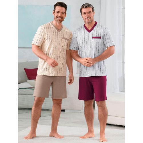 Schlafanzug KINGS CLUB, Herren, Gr. 56/58, bunt (beige, grau, dunkelrot), 100% Baumwolle, Kurzarm, Homewear-Sets
